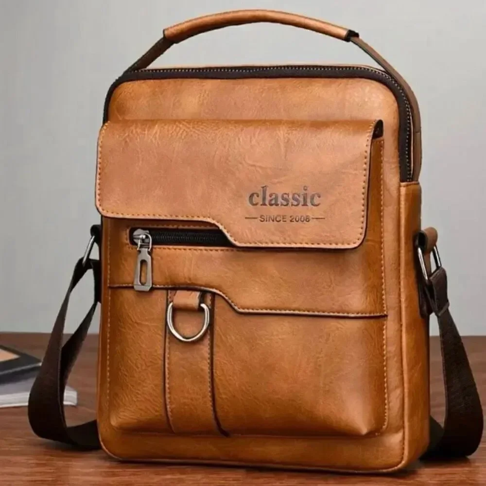 NWT CLASSIC Vintage Tan Camel Shoulder Spacious Multi-Pocket Office Travel Bag
